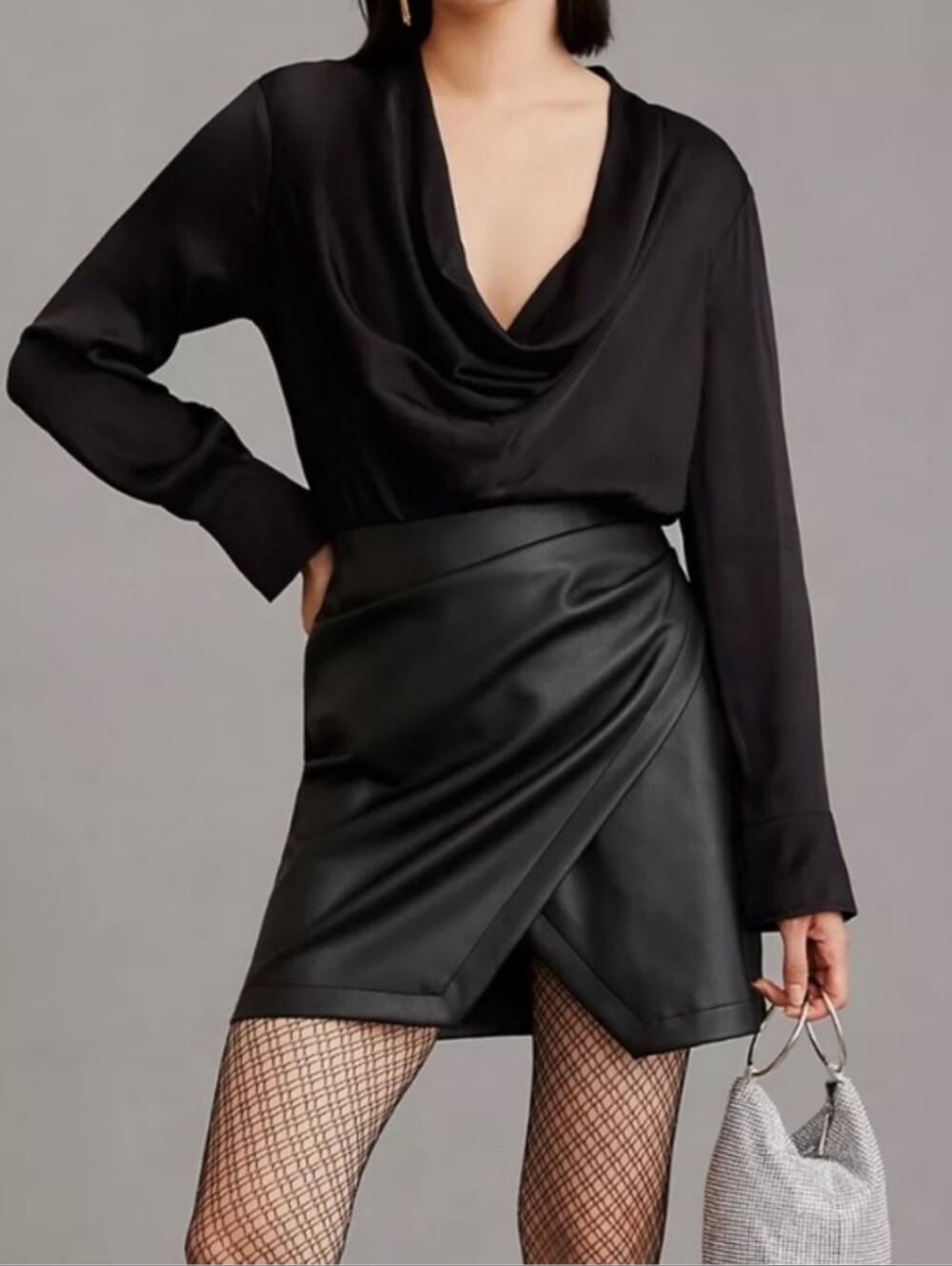 Maeve By Anthropologie Plunge Vegan Leather Dress Long Sleeve Size 2 New